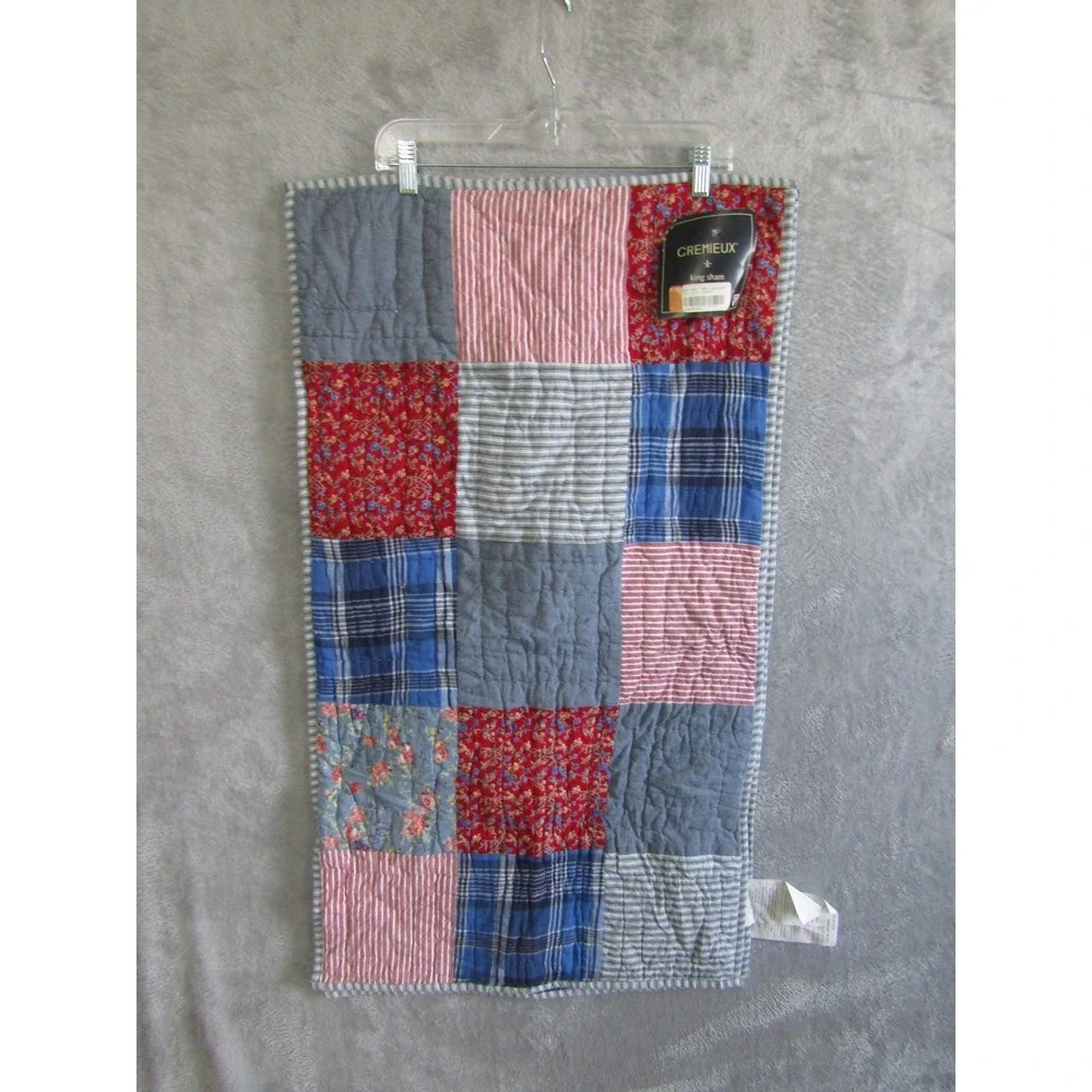 Cremieux King Sham Patchwork Quilt Floral Plaid Striped Red‎ Blue White New